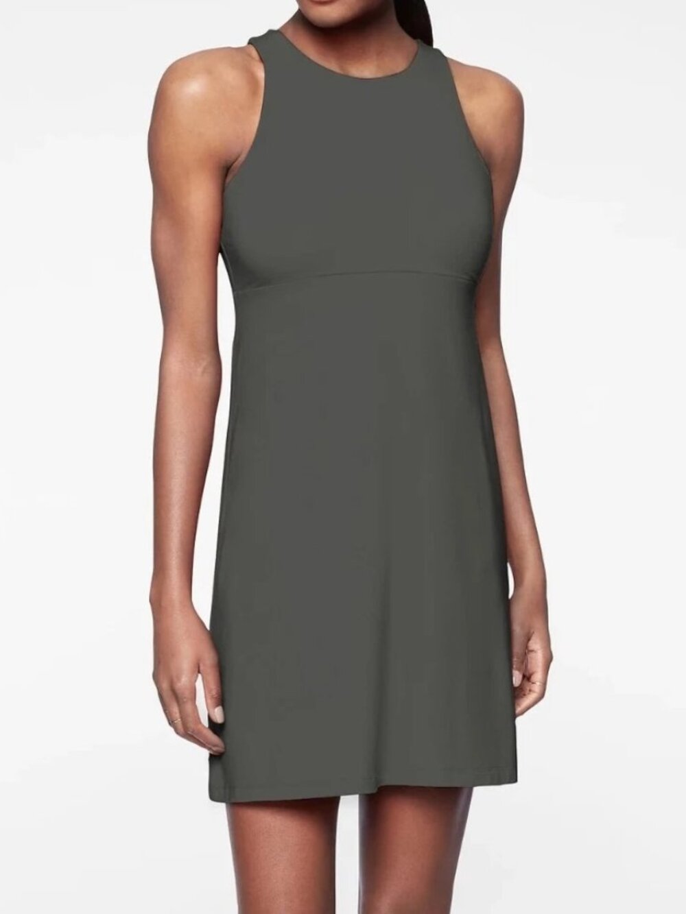 Athleta Santorini Dress Black Olive Sleeveless Fit & Flare Boatneck Size Medium